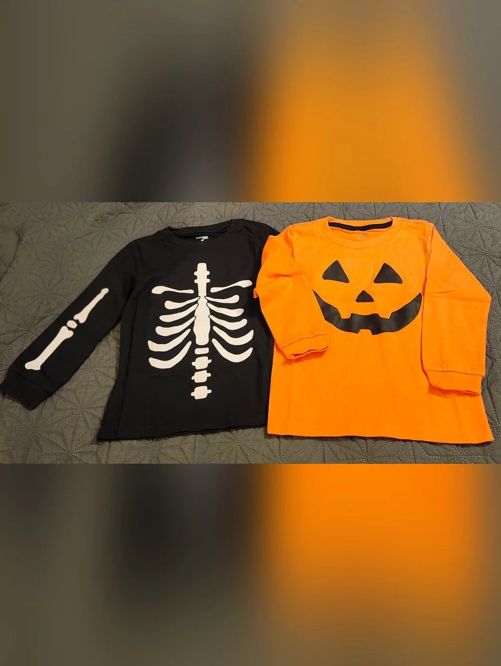 Carter's Kids Halloween Tops - Black Skeleton & Bright Orange Jack-O'-Lantern